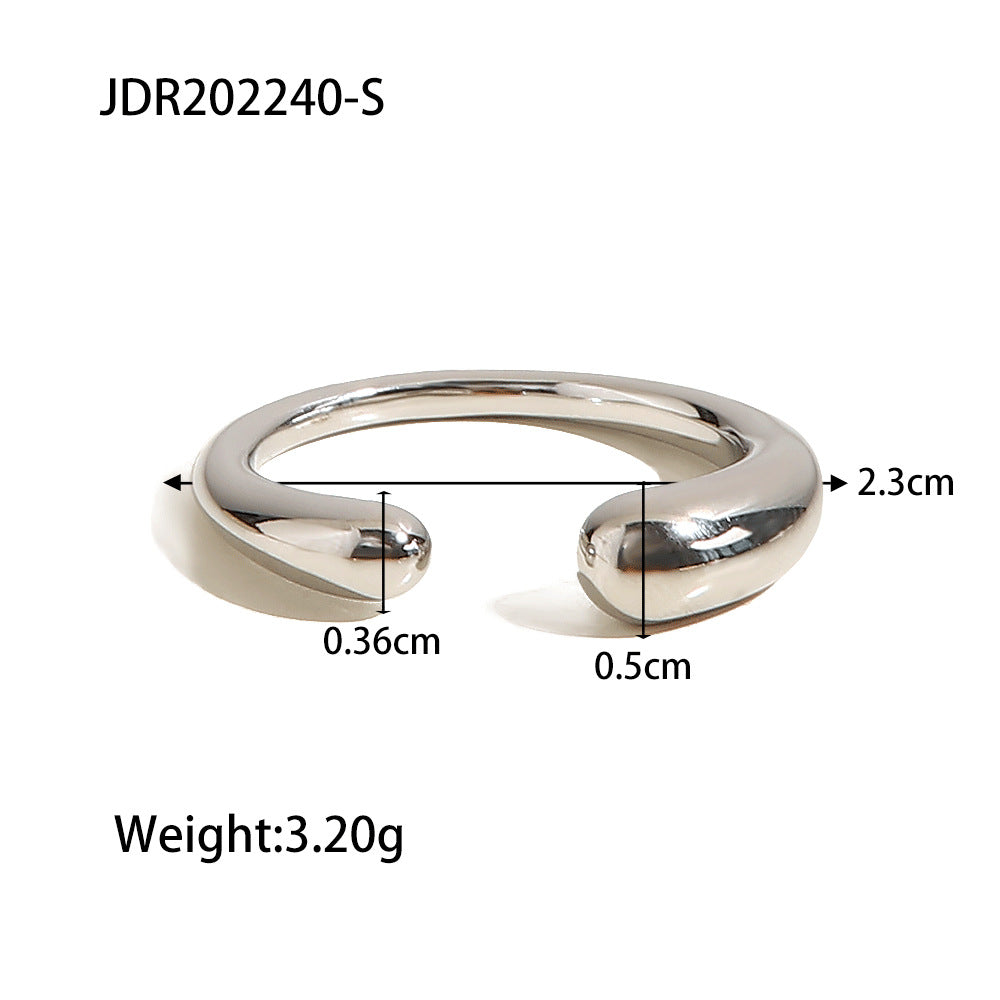 Minimalist Oval Titanium Steel Open Ring for Women with Irregular Shape and Plated Finish