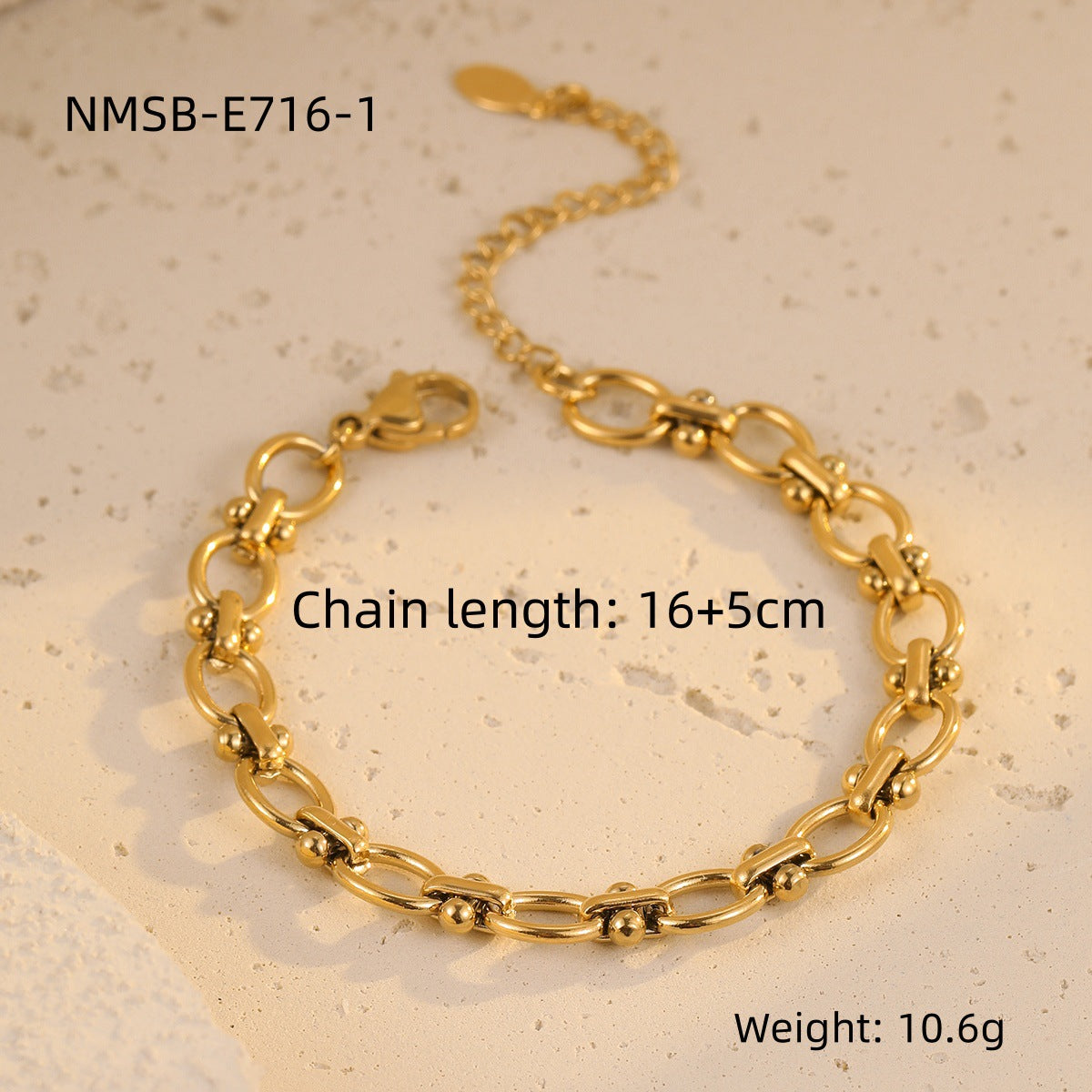 Fashionable Geometric Stainless Steel Bracelet with 18K Gold Plating for Women, Elegant Office-Ready Jewelry