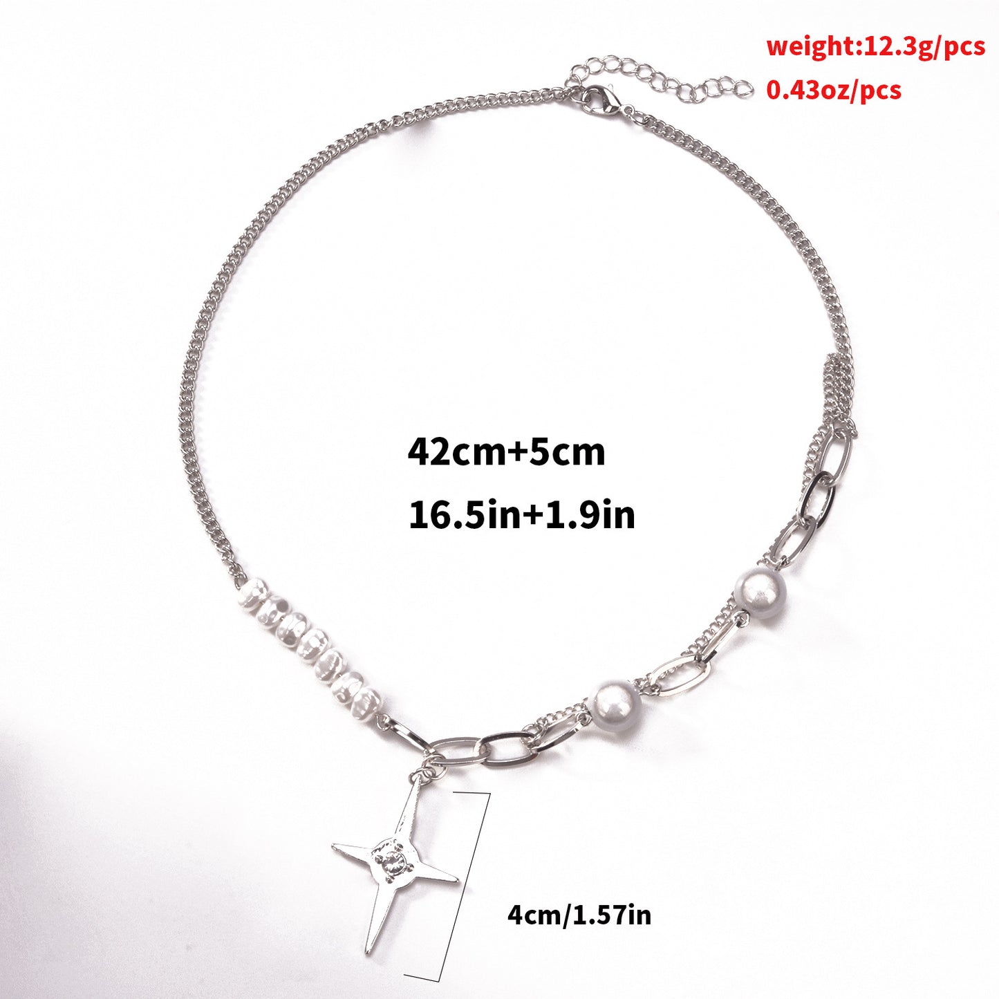 Asymmetrical Star-Shaped Glow-in-the-Dark Pearl Necklace for Women Made of Alloy with Electroplated Finish