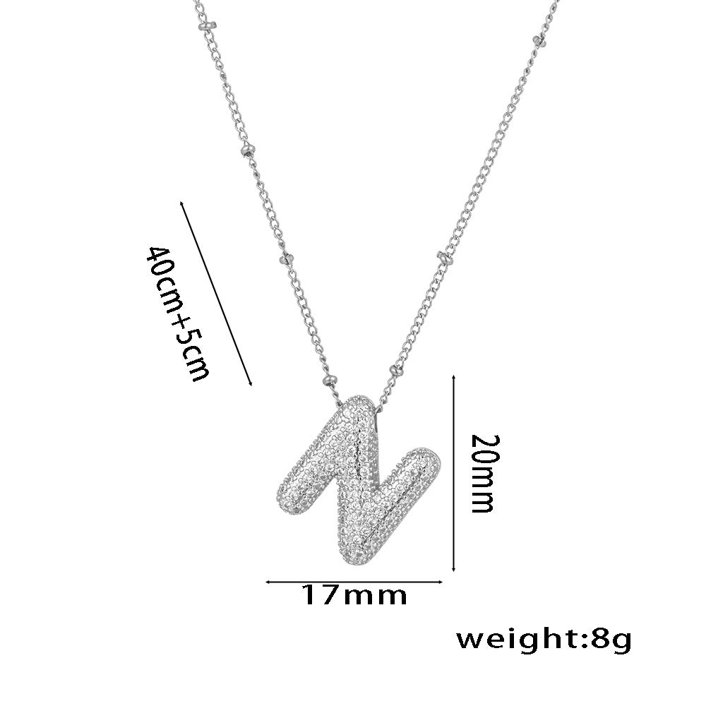 Minimalist Geometric Letter Pendant Necklace in Titanium Steel with Rhinestone Inlay and White Gold Plating on Snake Chain for Women