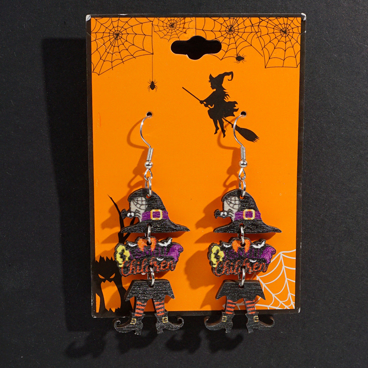 Pendientes de madera con temática de Halloween con fantasma de dibujos animados, calabaza y colgante de calavera para decoración de fiestas