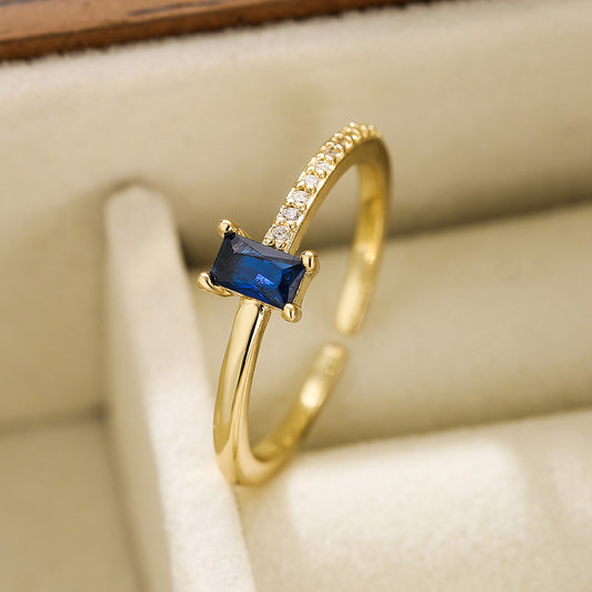 Anello da Donna Aperto Geometrico Elegante Stile Francese in Rame con Accenti di Zirconi Micro-Pavé
