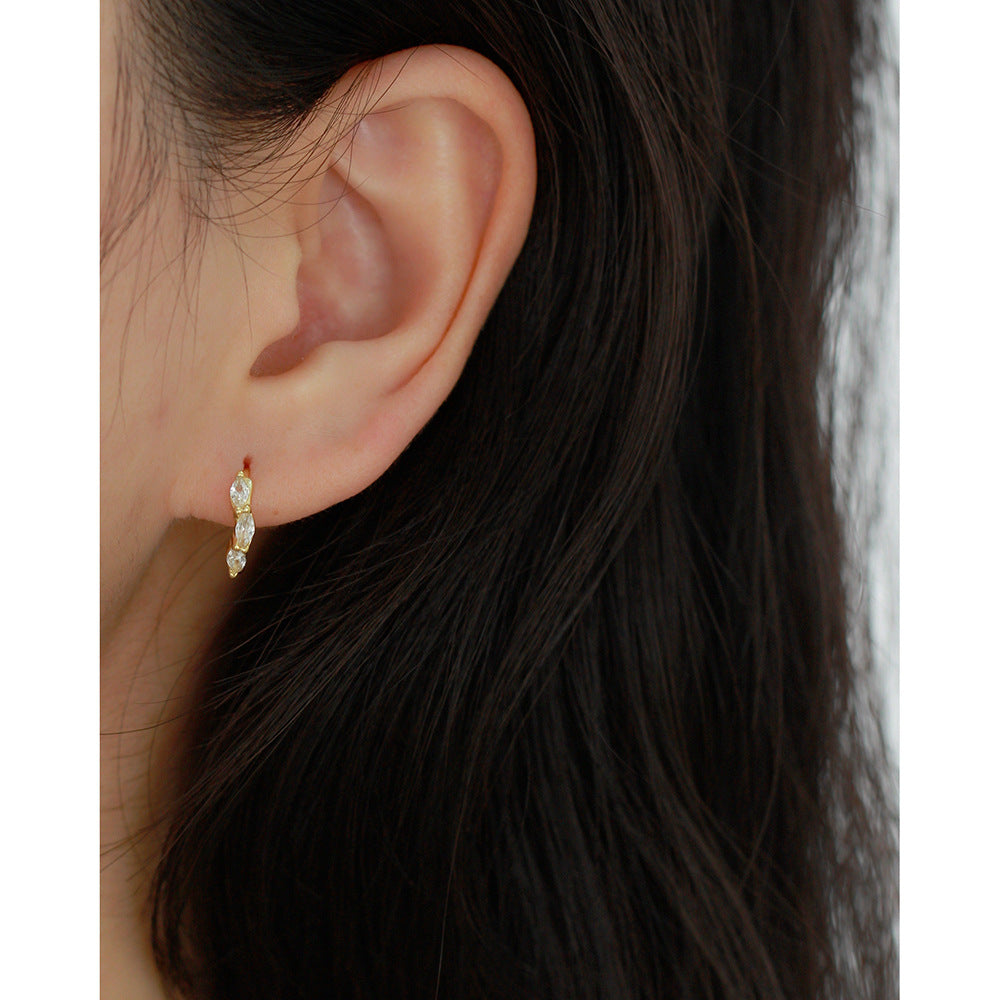 Modernos pendientes trepadores geométricos de plata de ley S925 con circonitas marquesa para mujer