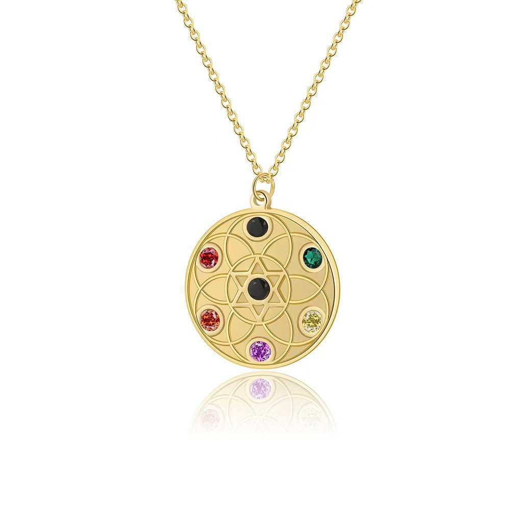 Fashionable Office-Style Round Pendant Necklace in Stainless Steel with Rhinestone Inlay for Women