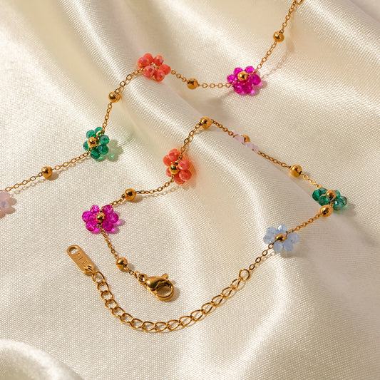 Pulsera de cadena de acero inoxidable 18K chapado en oro con flor geométrica colorida de moda para mujer