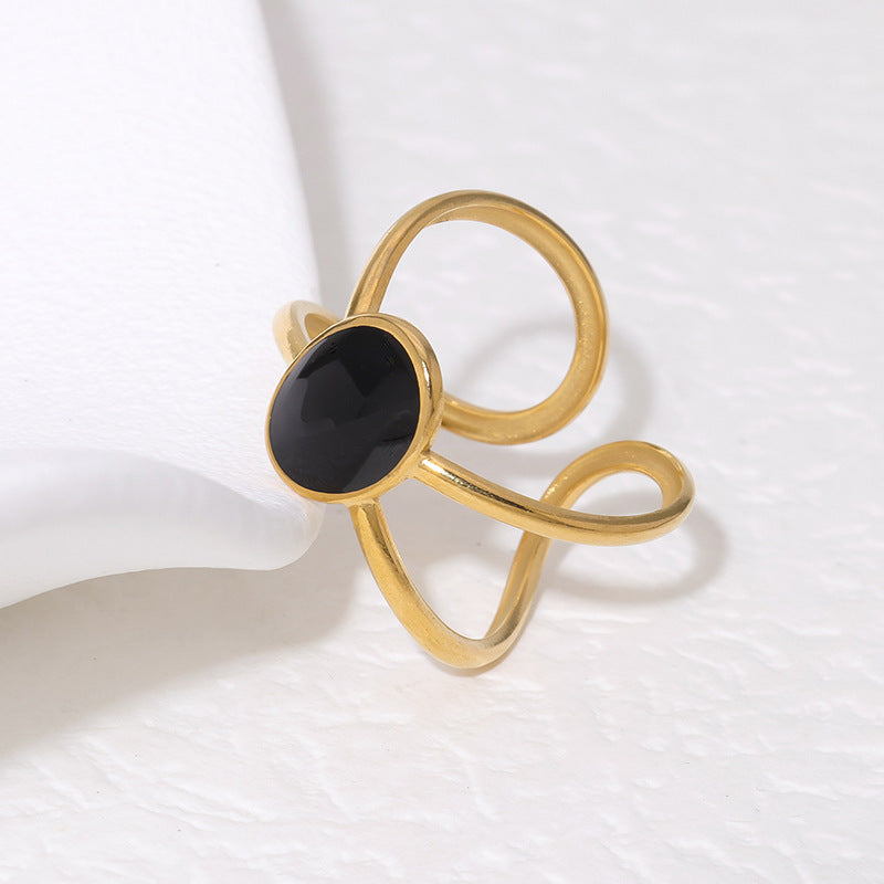 Minimalist Geometric Oval Line Design 18K Gold Plated Stainless Steel Ring for Women
