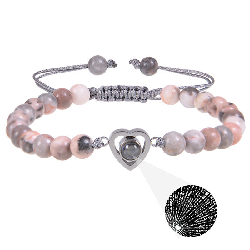 I Love You Projection Crystal Agate Bracelet Unisex Round Letter Charm