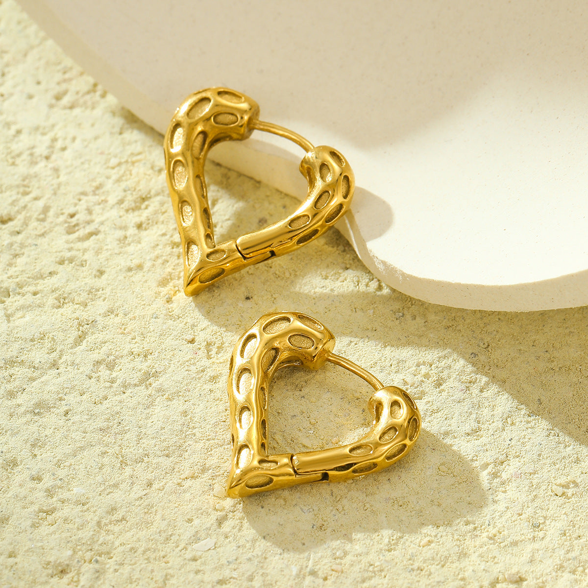 Vintage Style Hollow Heart-Shaped Titanium Steel Earrings with Plated Finish for Women