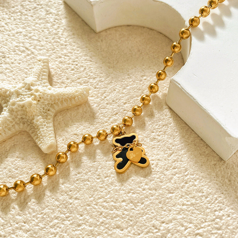 Minimalist Letter Heart Bear Beaded Ball Chain Bracelet Titanium Steel Plated Unisex