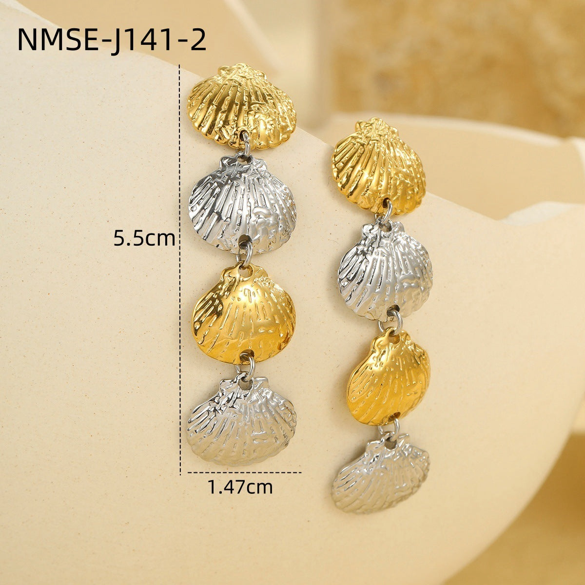 Pendientes de acero inoxidable en forma de estrella y concha, estilo minimalista de moda con acabado chapado para mujer