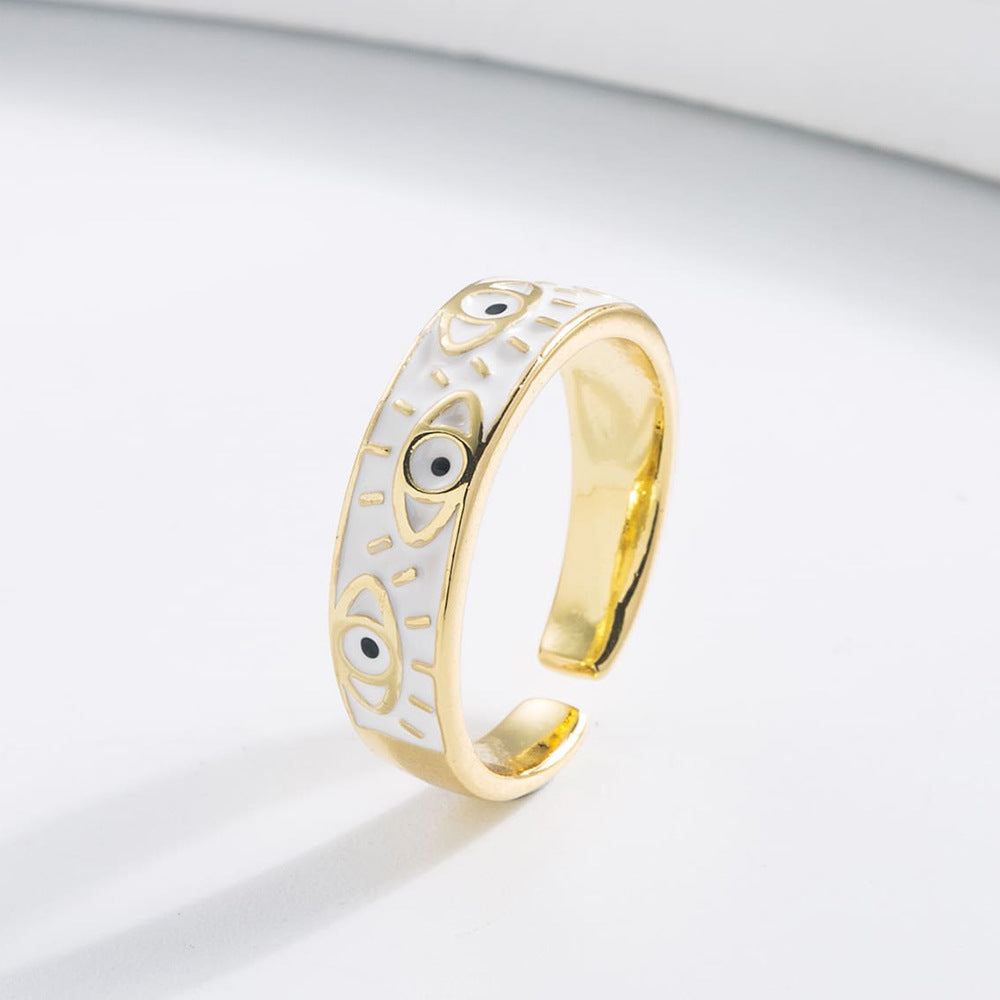 Anello aperto Occhio di Allah geometrico alla moda per donna con finitura smaltata in cinque colori e pavé di microzirconi