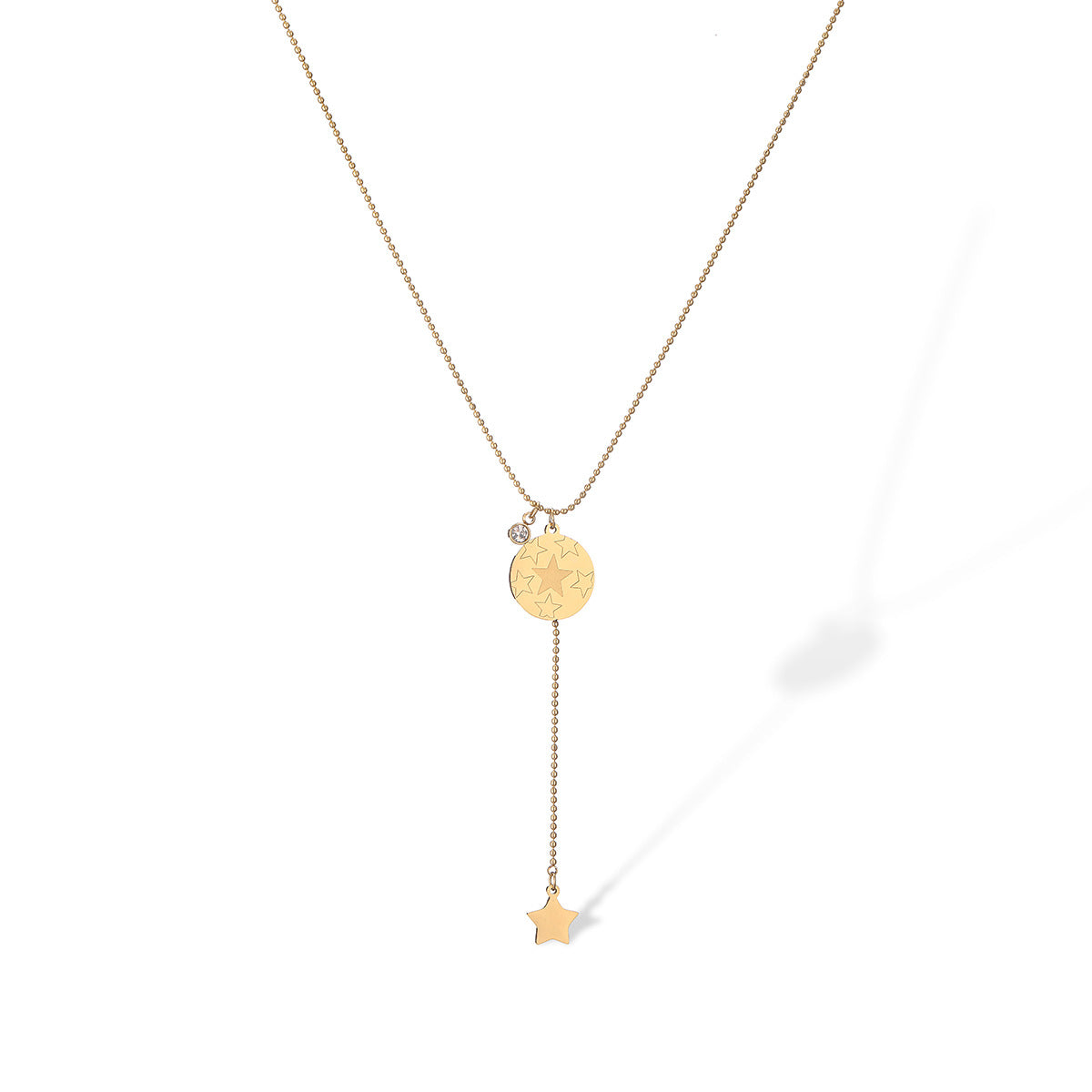 Collana con ciondolo a stella a cinque punte minimalista da donna in acciaio al titanio con placcatura in oro vero