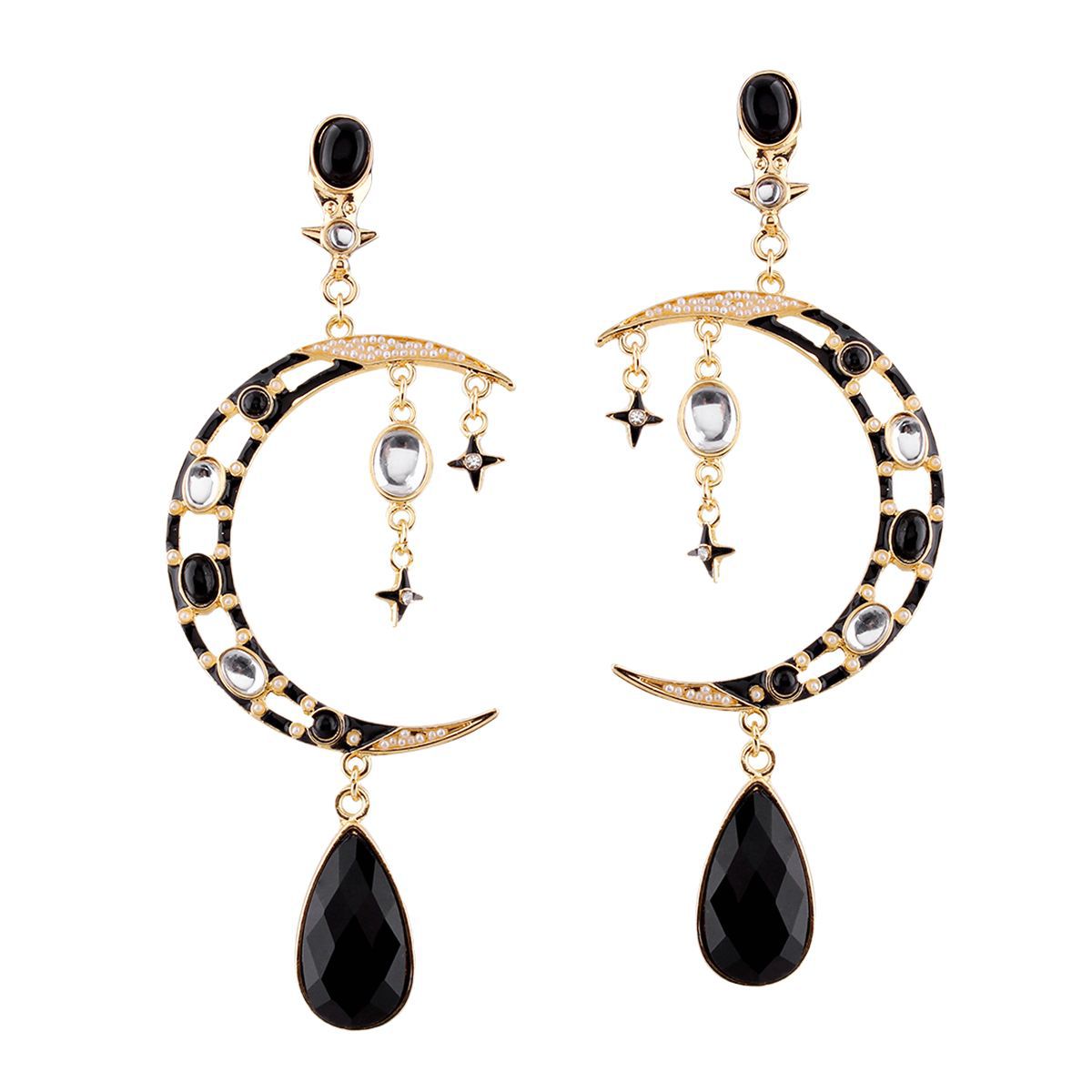 Ethnic Style Star and Moon Shaped Resin and Alloy Earrings with Plated Finish for Women