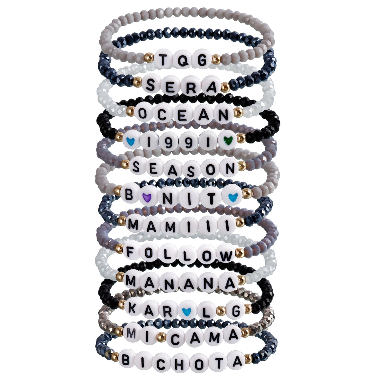Geometric Ins Style Plated Bracelet Set with Crystal Charms and Letter Accents for Women and Men