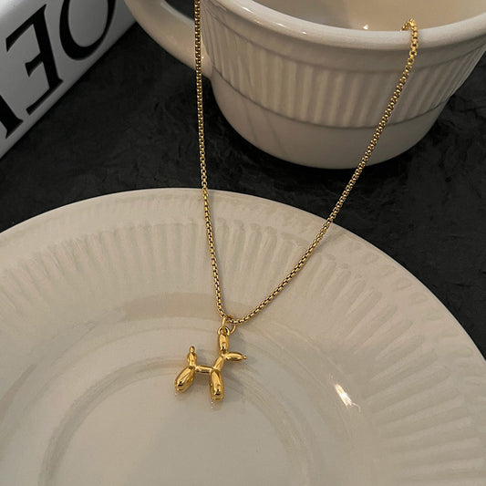Carino Ciondolo a forma di Cane Palloncino Collana per Donne in Acciaio al Titanio Placcato Gioielli di Moda Minimalisti a Tema Animale