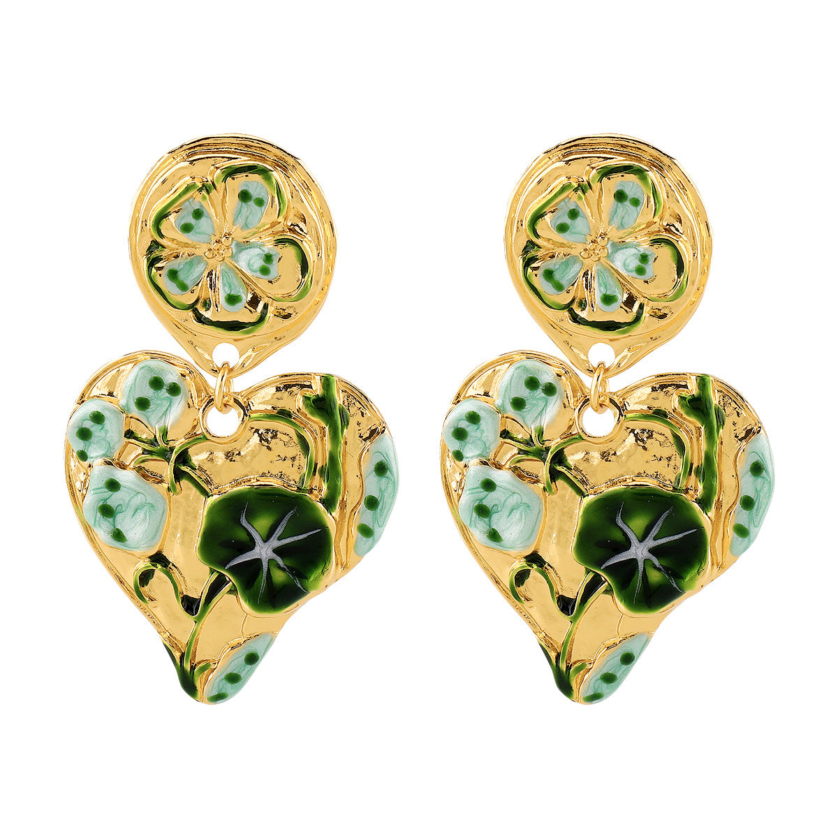 Vintage-Style Heart-Shaped Alloy Earrings with Enamel Finish for Women No-Piercing Clip-Ons