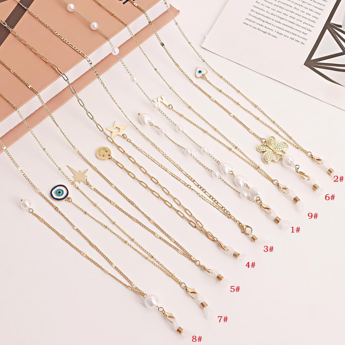 Fashion Butterfly Beaded Tassel Evil Eye Eyeglass Chain Alloy
