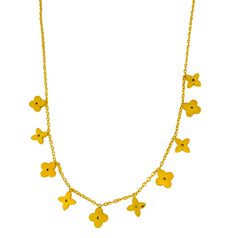 Minimalist Titanium Steel Plated Four-Leaf Clover Floral Pendant Necklace Unisex