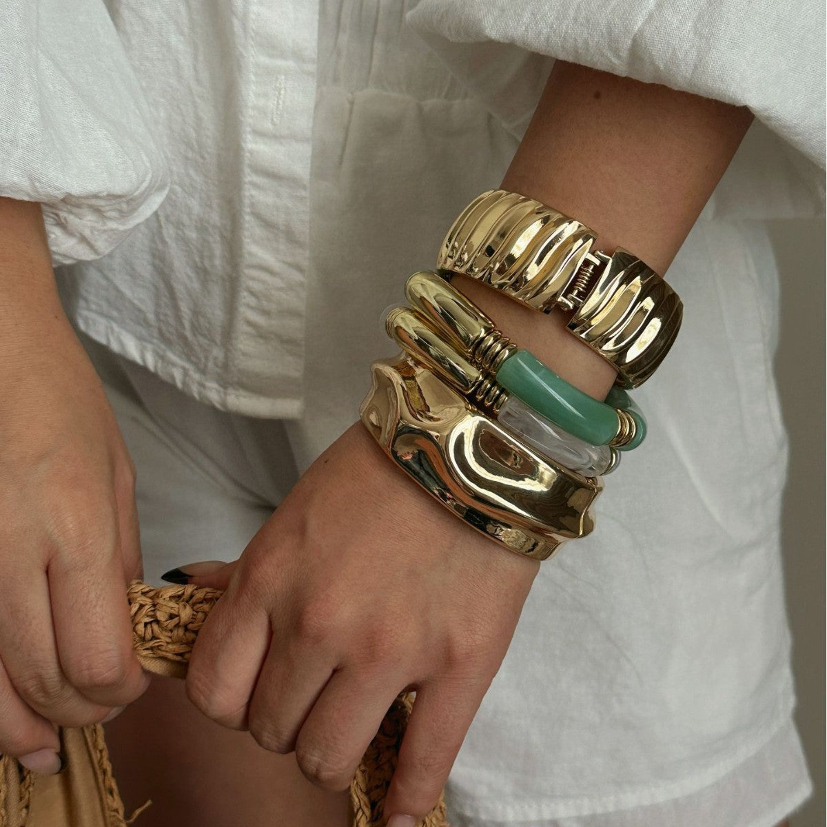 Luxury Geometric Plated Alloy Wide Cuff Bracelet for Women with Spring Clasp
