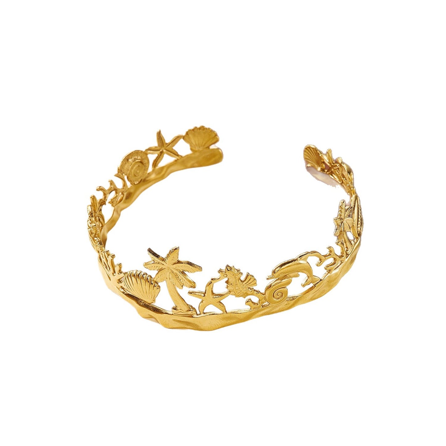 Elegant Geometric Irregular Leaf Wide Open Cuff Stainless Steel Bracelet