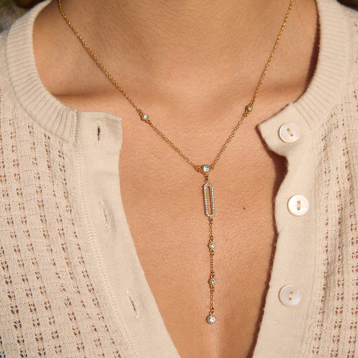 Minimalist Elegant 18K Gold PVD Titanium Steel Geometric Teardrop Pendant Necklace for Women