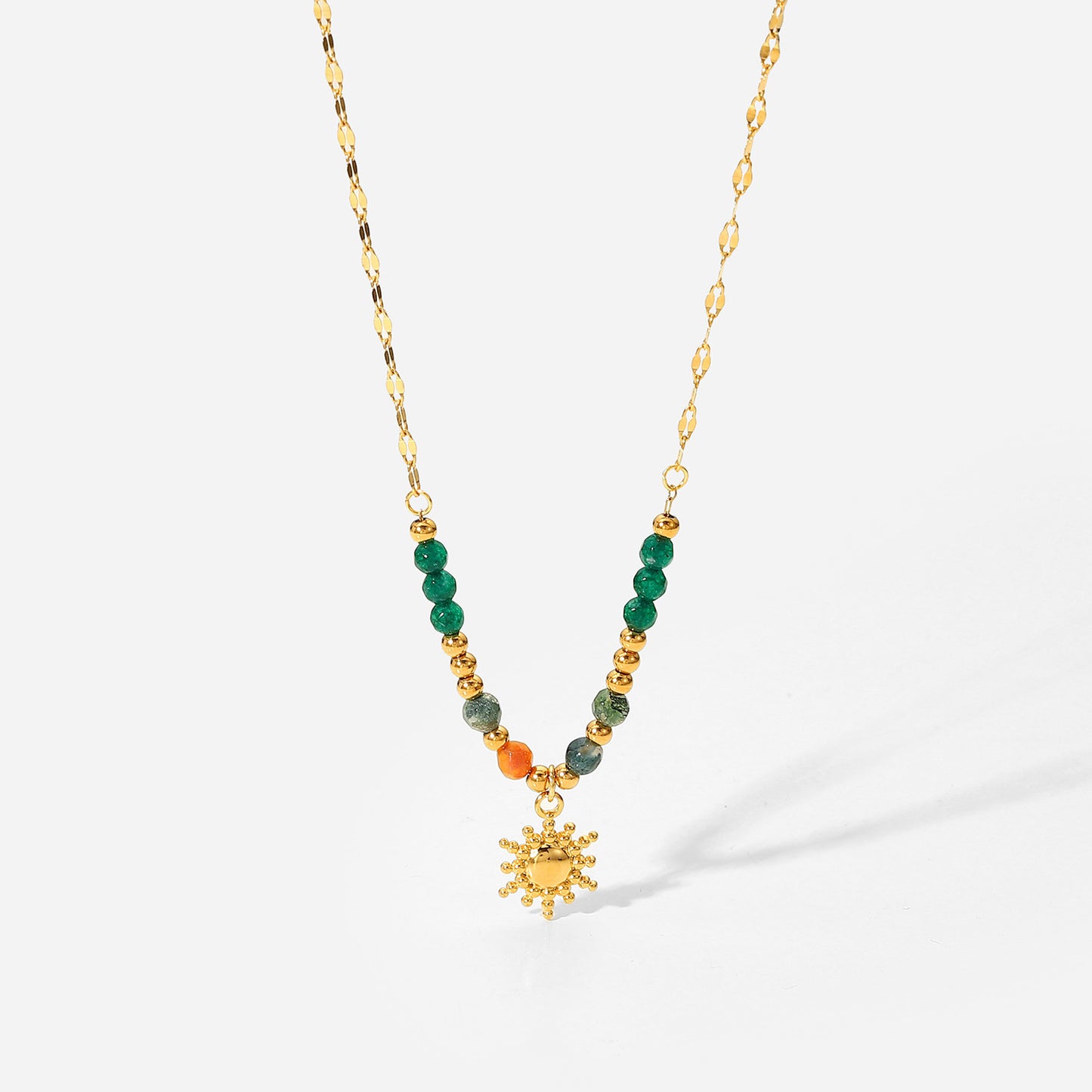 Collana con pendente geometrico a forma di sole in acciaio inossidabile placcato oro 18 carati, stile vintage francese, da donna