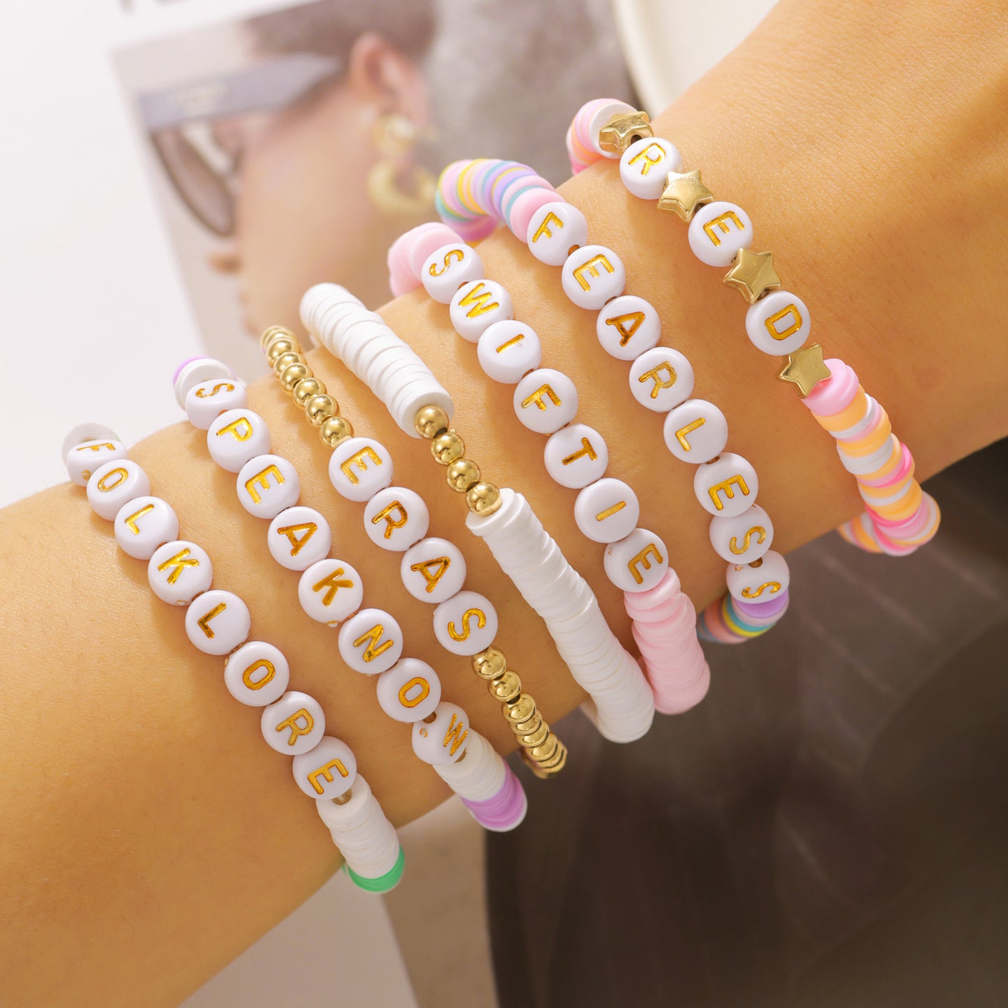Colorful Letter Geometric Resin Stainless Steel Brass Acrylic Bracelet