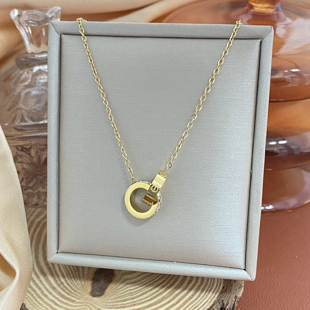 18K Gold Plated Titanium Steel Heart Cartoon Leaf Necklace with Ethnic Elements