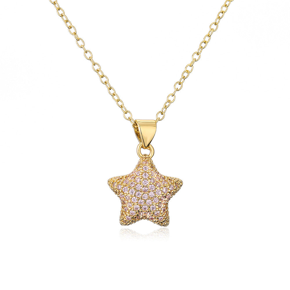 Collana con ciondolo a stella geometrica minimalista da donna con base in rame placcata in oro 18 carati e zirconi cubici micro-pavé