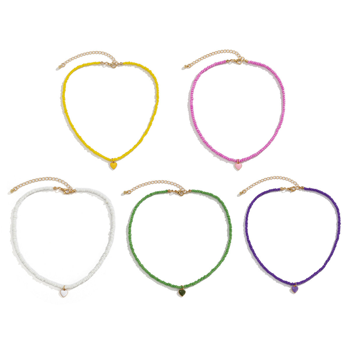 Collana con ciondolo a cuore in lega smaltata in stile fattoria minimalista da donna con design monostrato di perline colorate