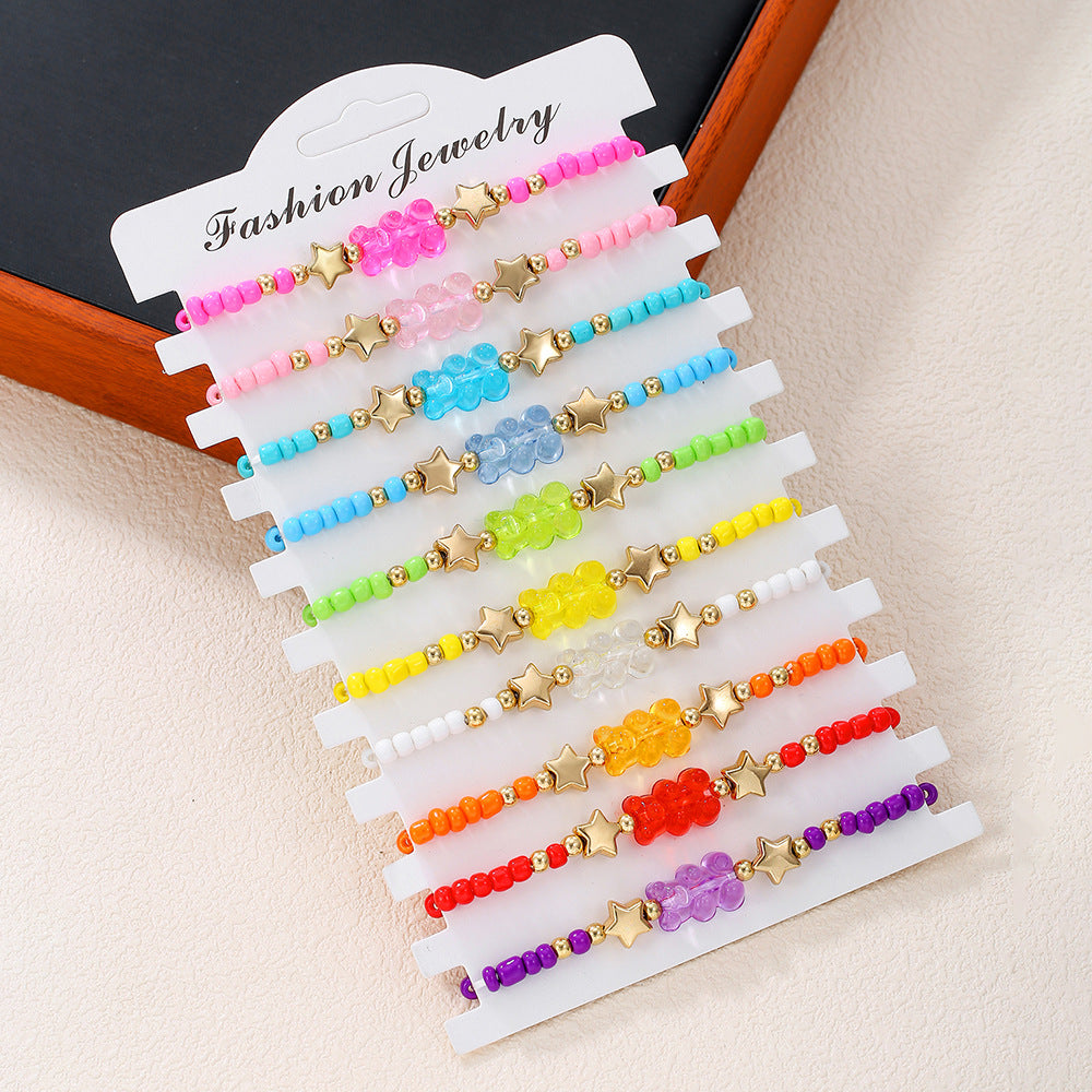Cute Cartoon Acrylic Bear Beaded Bracelet Set