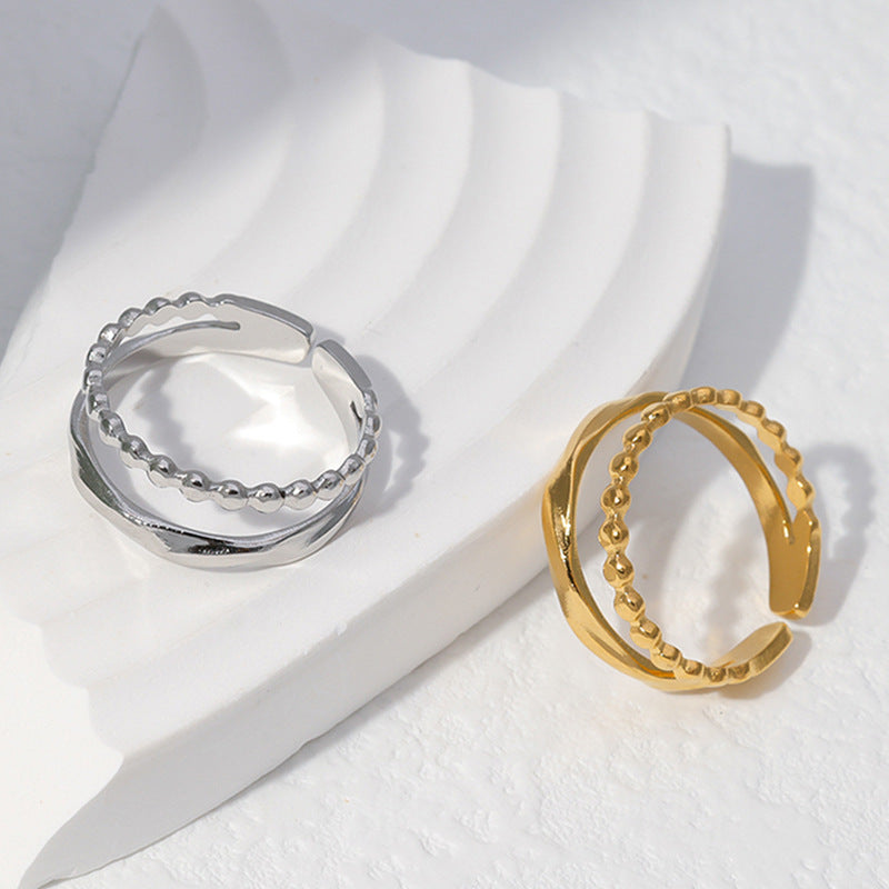 Anello Minimalista a Romboidale in Acciaio al Titanio con Finitura Placcata per Donne, Fascia Aperta Regolabile di Tendenza