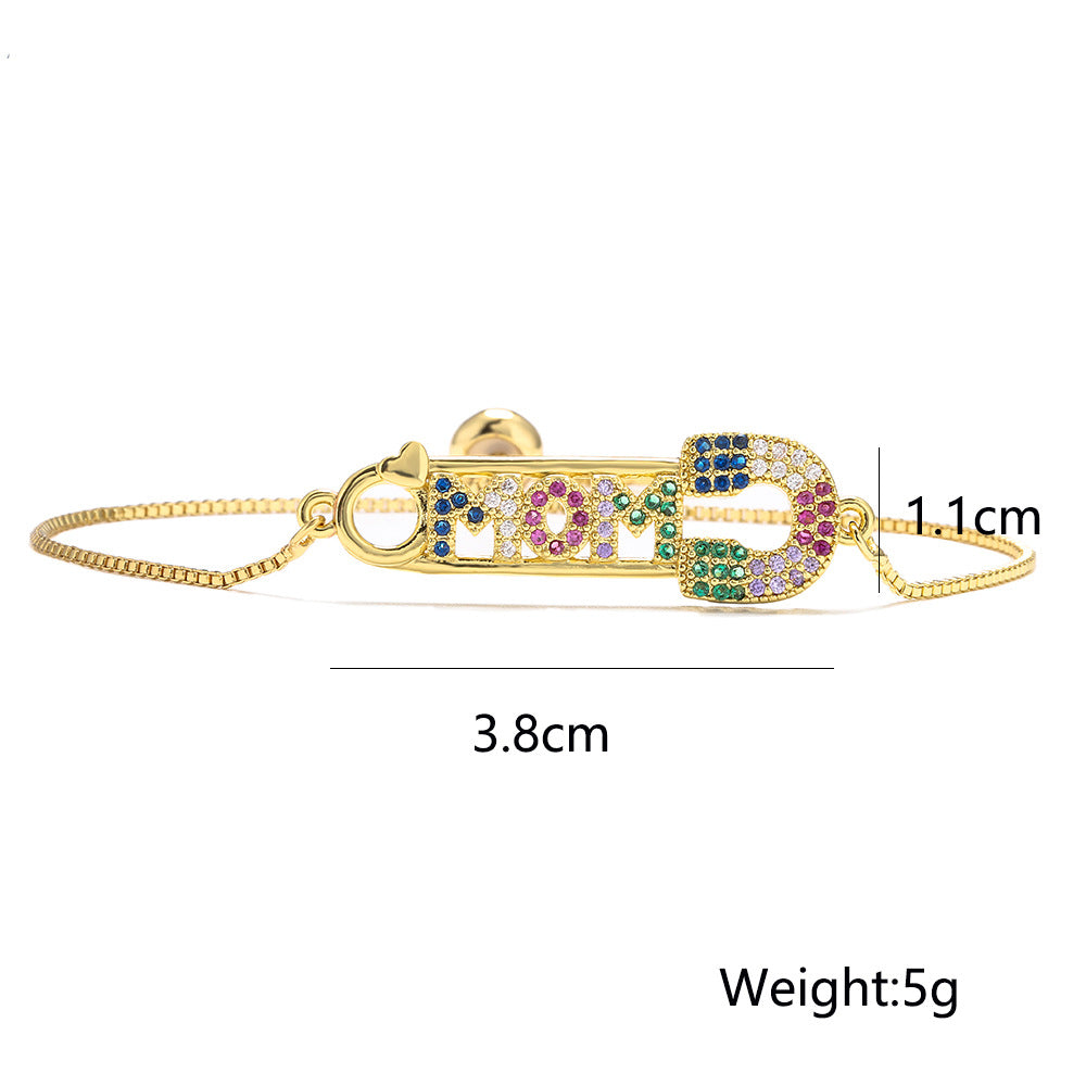Minimalist Geometric Copper Bracelet with Gold Plating and Colorful Zircon for Women