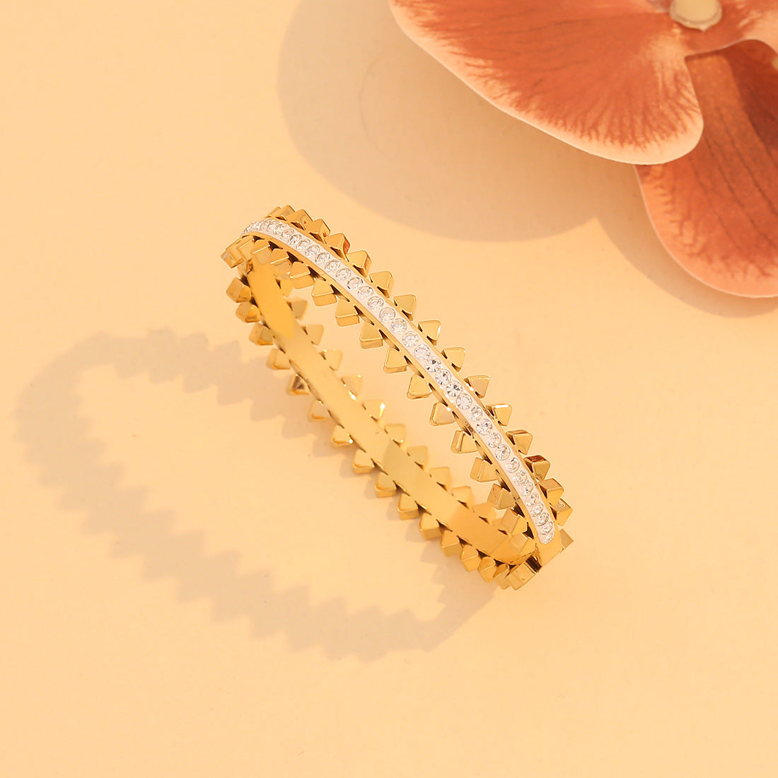 Fashionable Stainless Steel Hollow-Out Bracelet with Full Rhinestone Inlay for Women