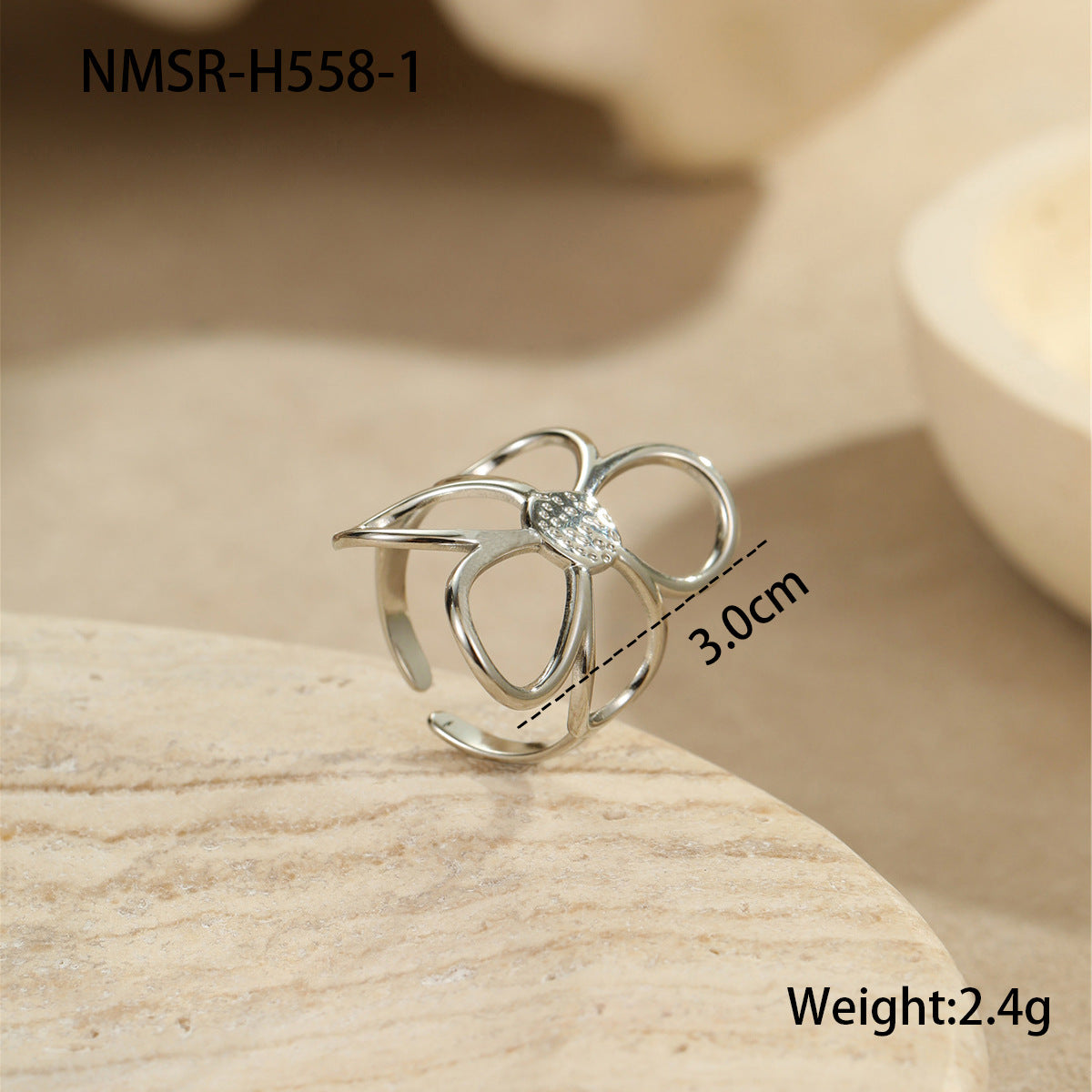 Luxury Vintage Style Hollow Flower Titanium Steel Ring and Stainless Steel Earrings for Women