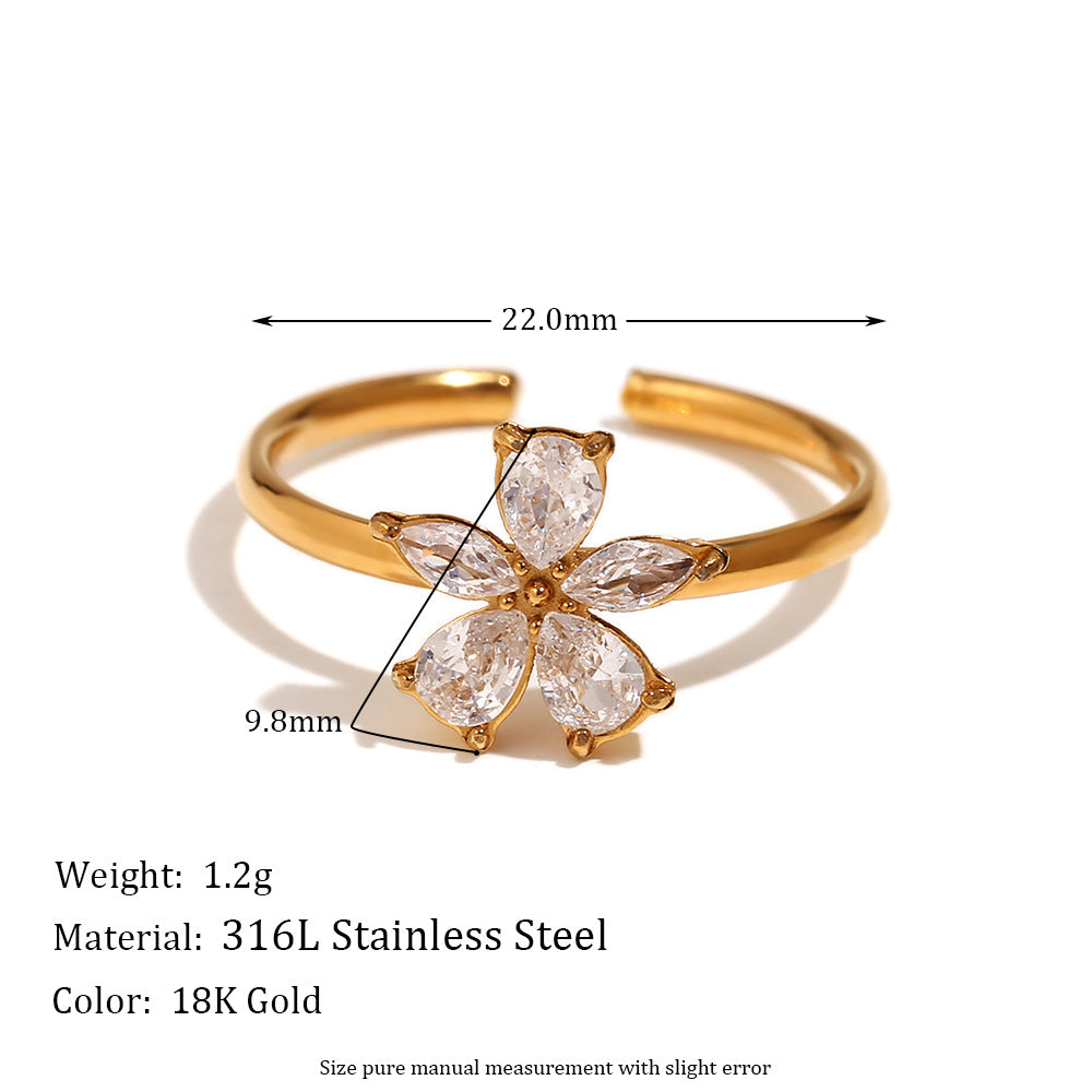 Minimalist Geometric Stainless Steel Ring with 18K Gold Plating and Micro-Paved Zirconia for Women
