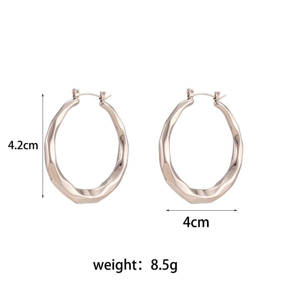 Minimalist Geometric Stainless Steel Hoop Earrings for Women with Silver Plated Finish and Diamond-Cut Faceting