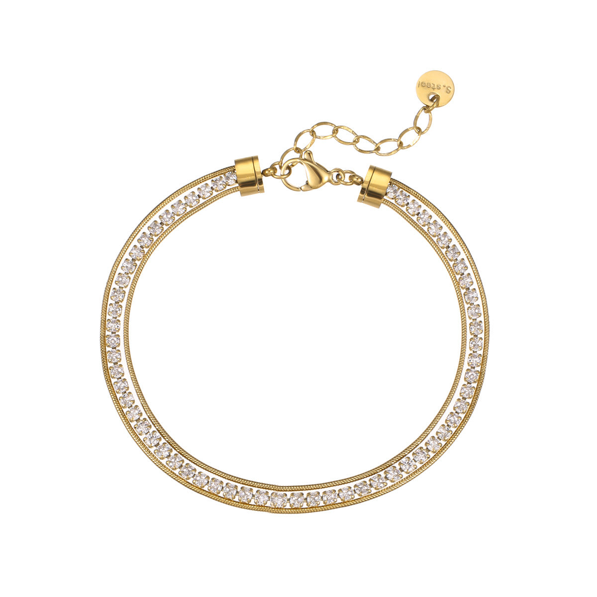 Minimalist Fashion-Forward Stainless Steel Bracelet with Zirconia Inlay and 18K Gold Plating for Women