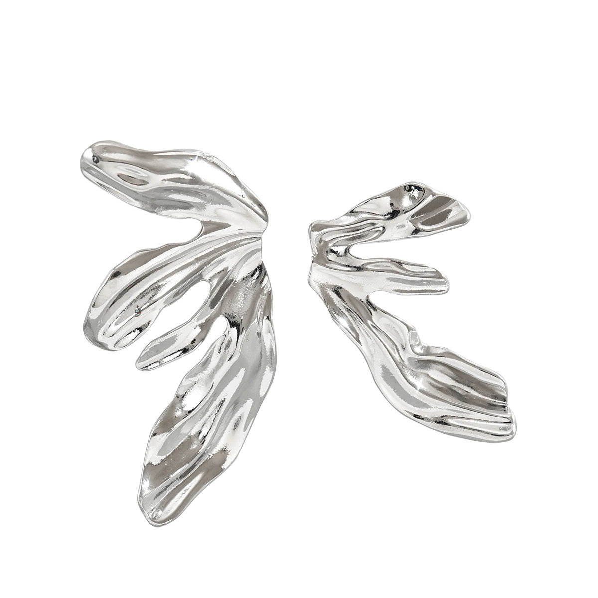 Pendientes Minimalistas de Aleación de Zinc con Forma de Hoja Geométrica y Detalle de Onda, Postes de Acero Inoxidable Galvanizado para Mujer