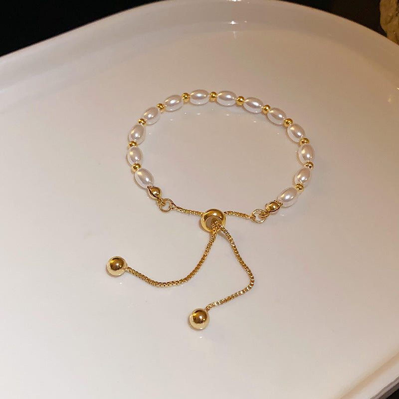 Vintage Luxury Geometric Cubic Zirconia Inlaid Pearl Bracelet for Women