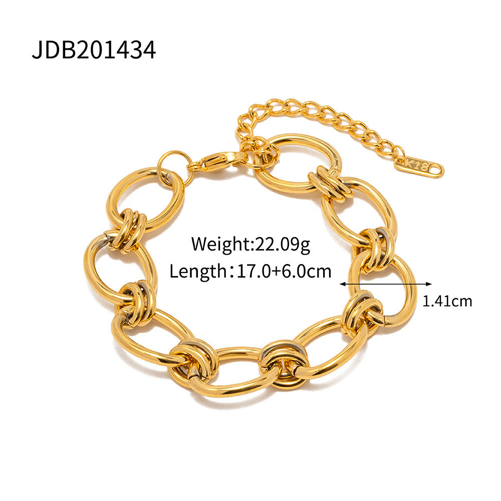 Minimalist Elegant Geometric Oval Stainless Steel Plated Bracelet for Women