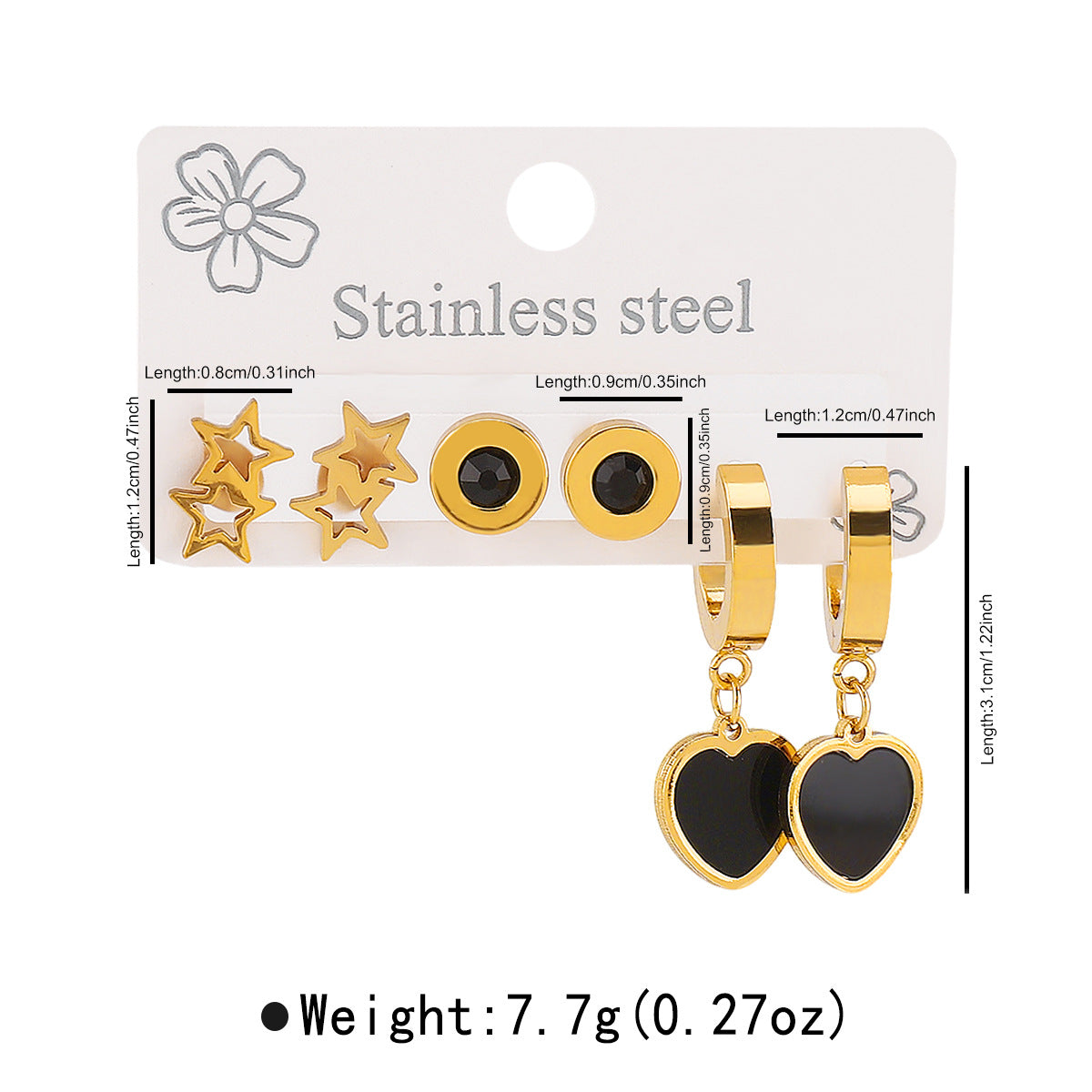 Minimalist Luxury Stainless Steel Geometric and Floral Stud Earrings with Enamel Finish for Women