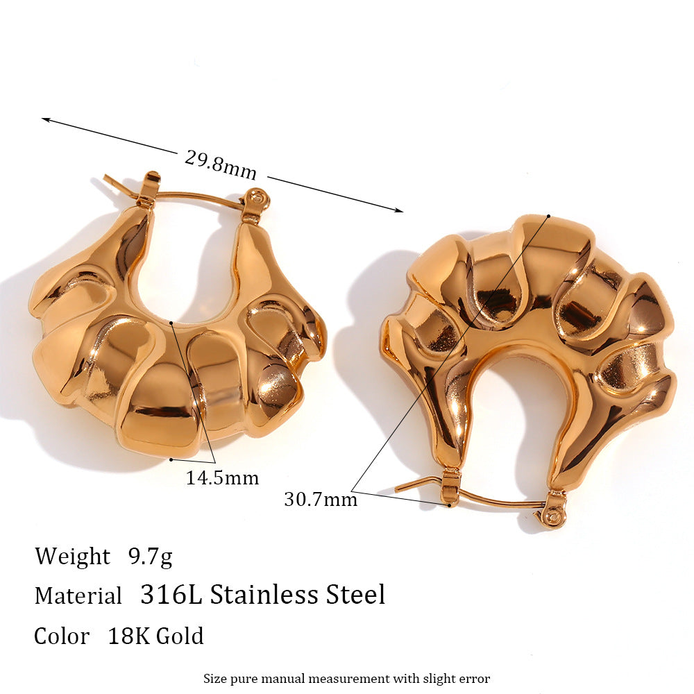 Minimalist Geometric Stainless Steel Hoop Earrings for Women with 18K Gold Plating