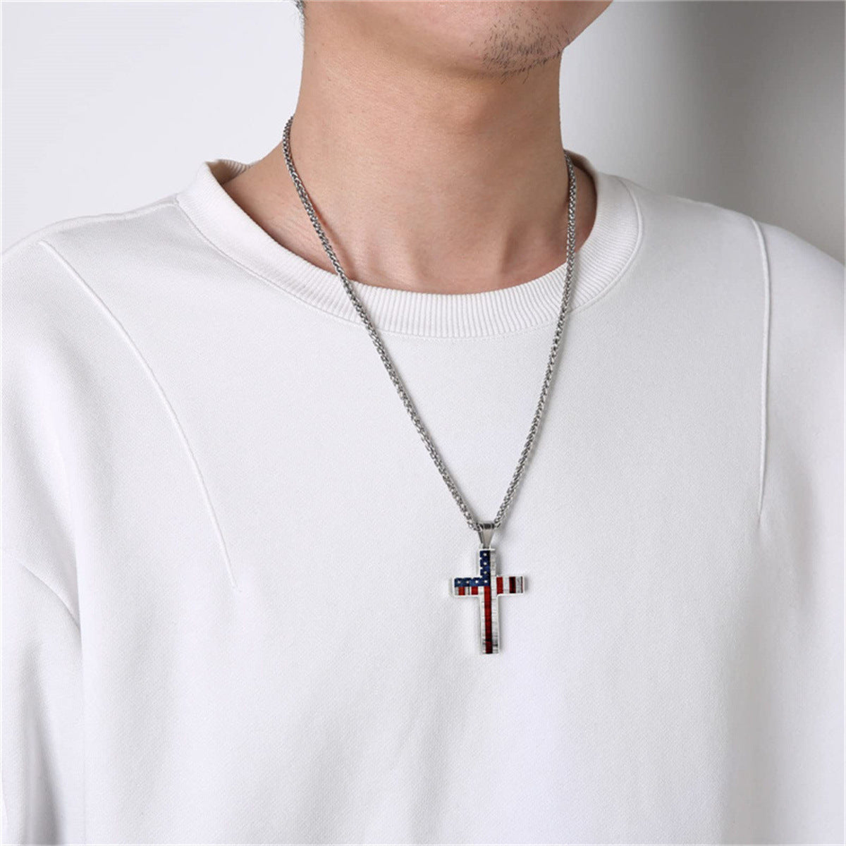 Minimalist Geometric Stainless Steel Cross Pendant Necklace with Titanium Steel Charm and Electroplated Finish for Men