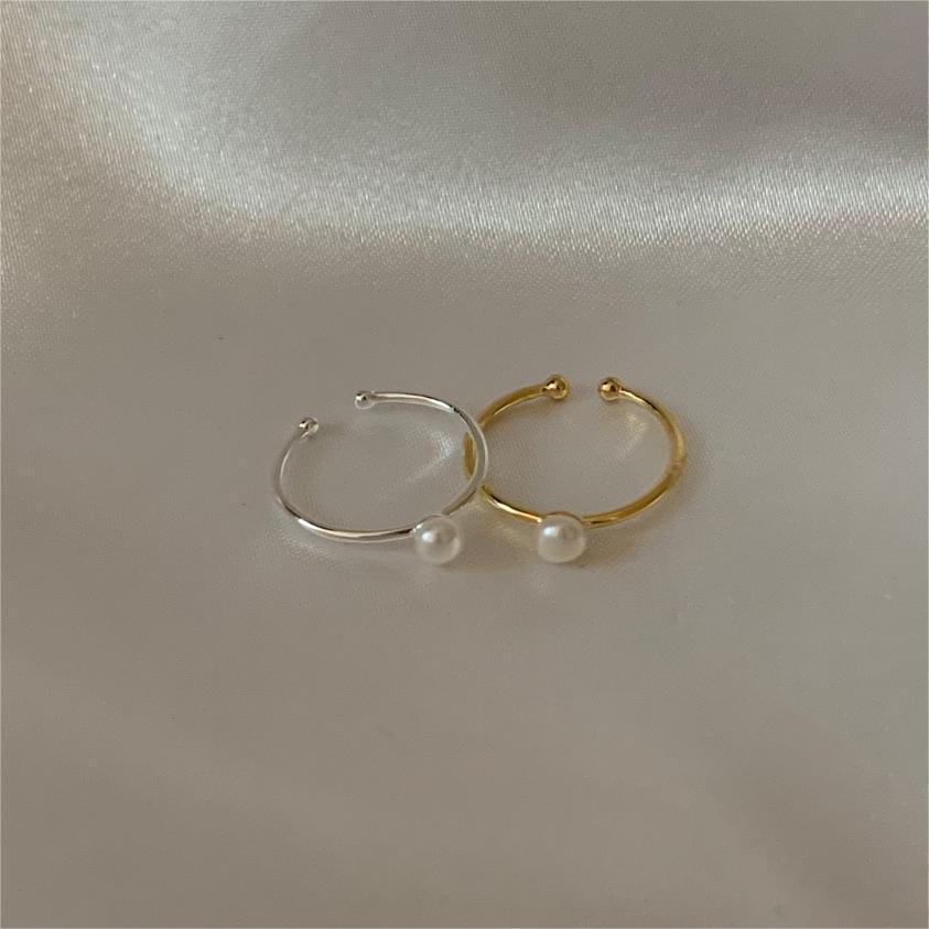 Minimalist Sweet 925 Sterling Silver Round Inlaid Pearl Ring for Women