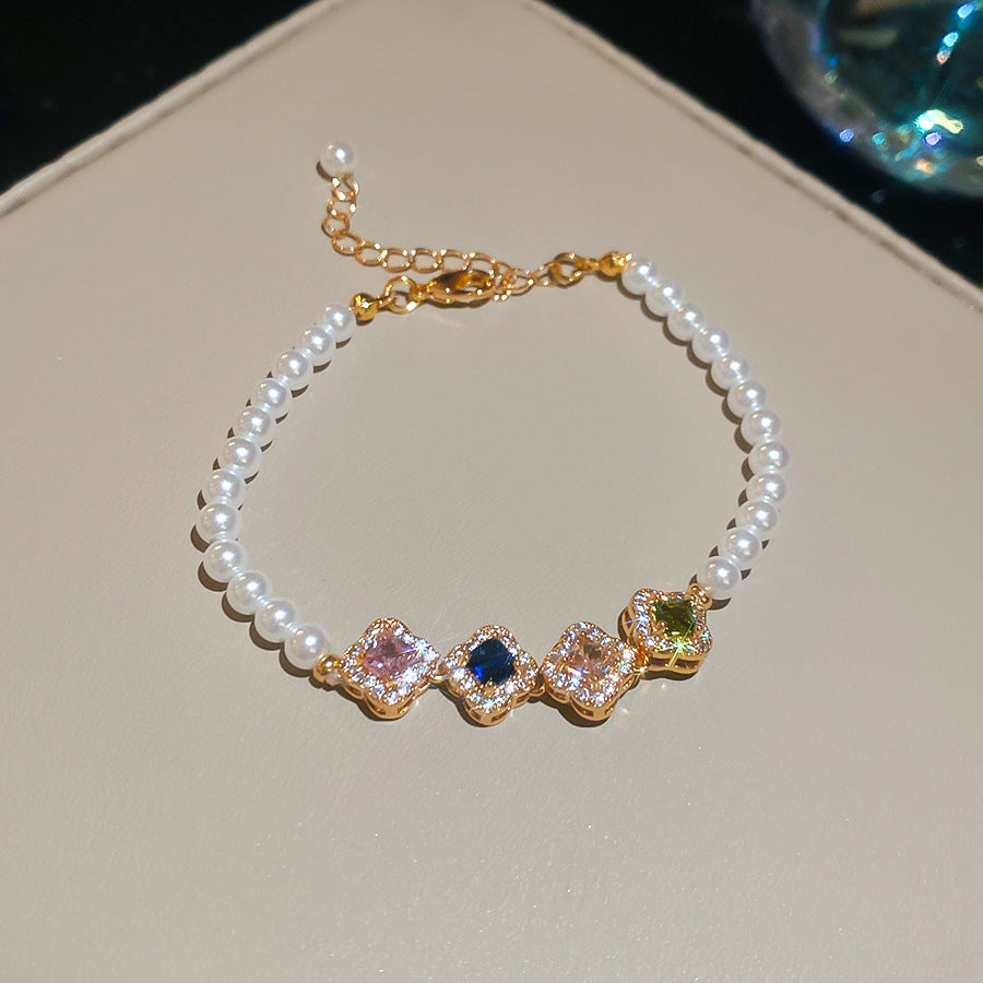 Bracciale in Rame con Zirconi a Forma di Fiore e Stella, Lussuoso, da Donna, dallo Stile Elegante per Ogni Giorno