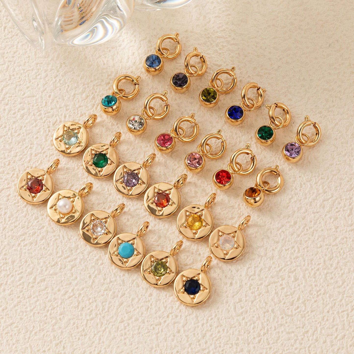 Colorful Cubic Zirconia Star Round Pendant Brass Plated Necklace Charm Bar for December Birthstone