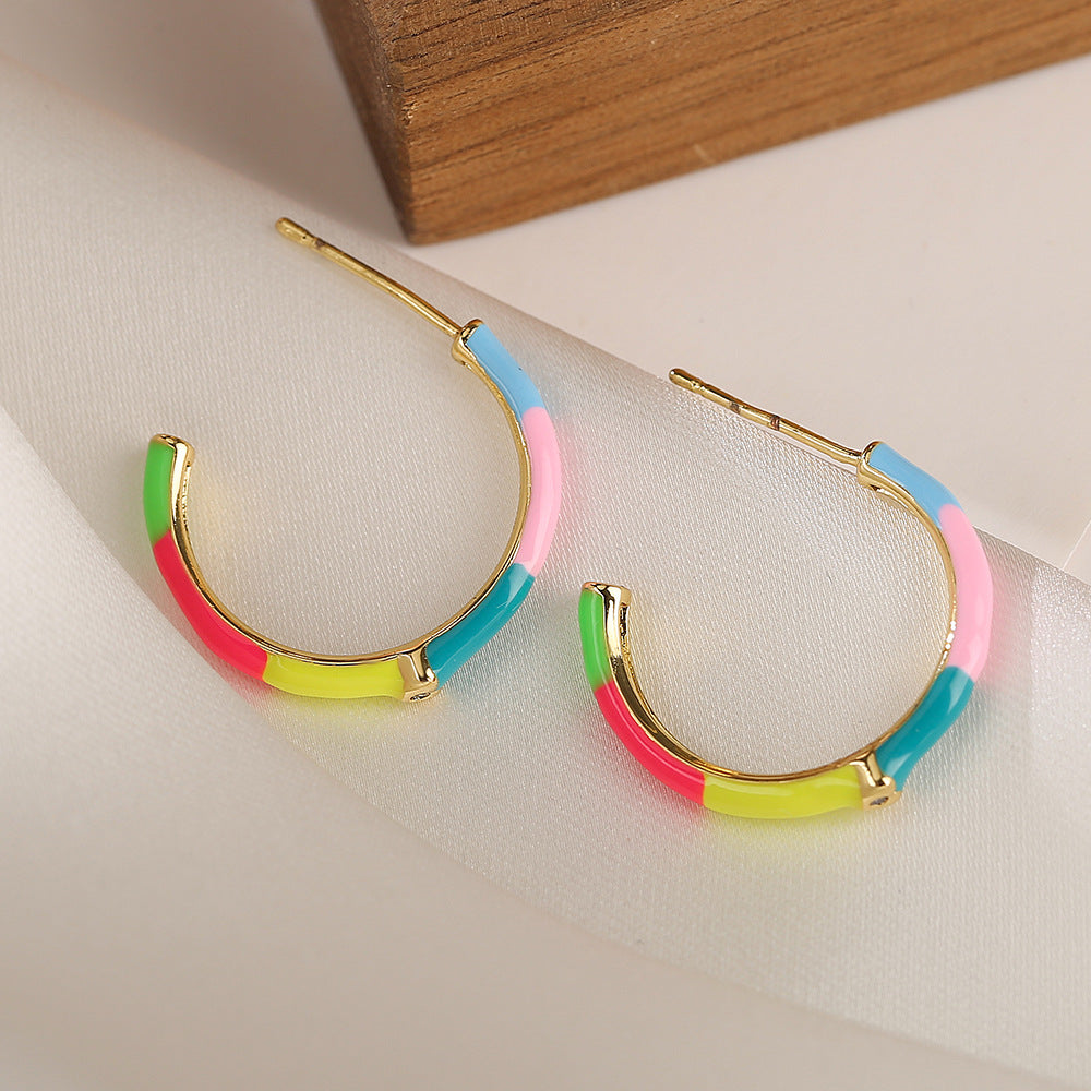 Minimalist Geometric C-Shaped Earrings for Women in Copper with Micro-Pave Finish