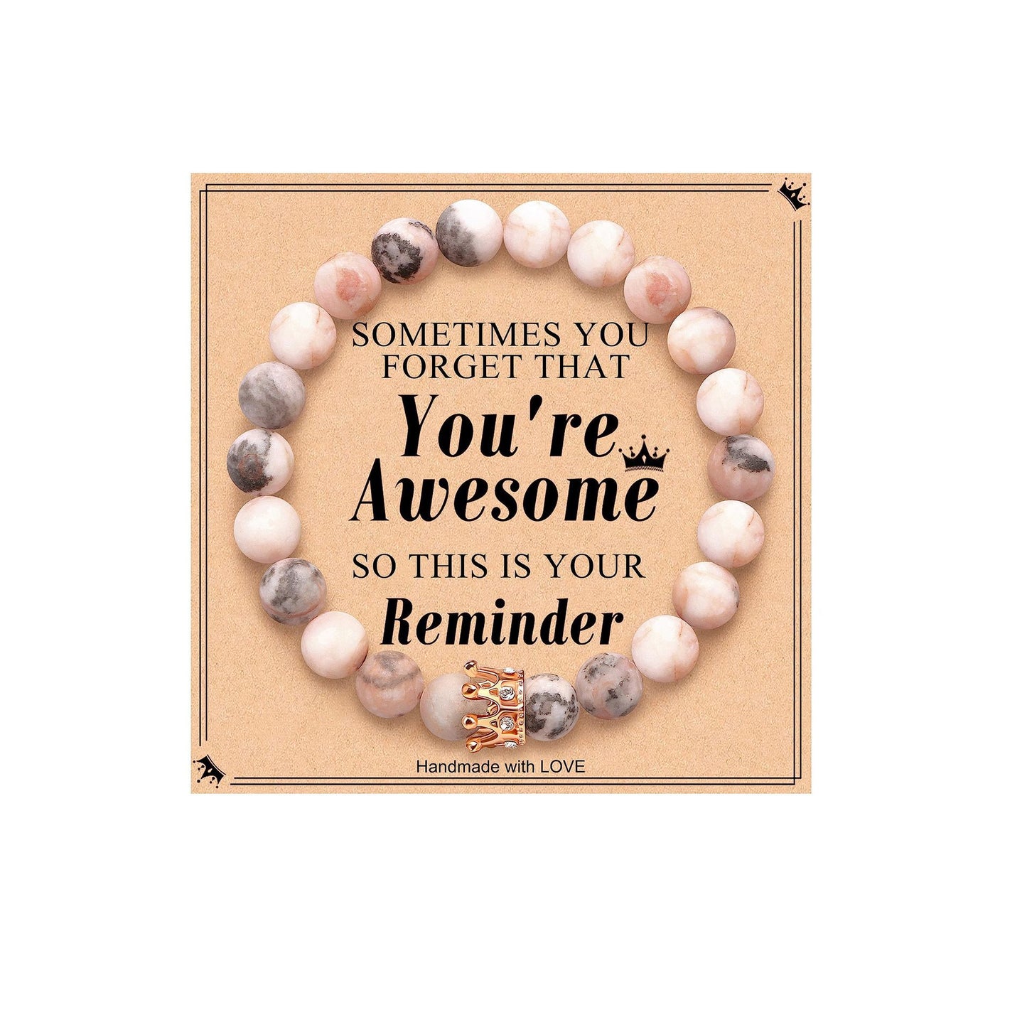 Elegant Crown Brass Bracelet with Natural Agate and Rhodochrosite Beads for Women