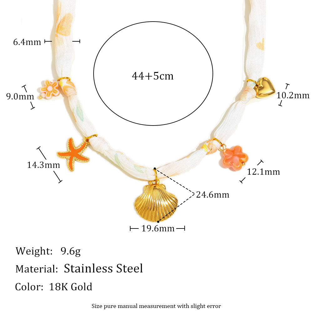 Collar con colgante de mariposa de moda para mujer con cadena de acero inoxidable chapada en oro de 18 quilates con detalles florales de esmalte y conchas marinas